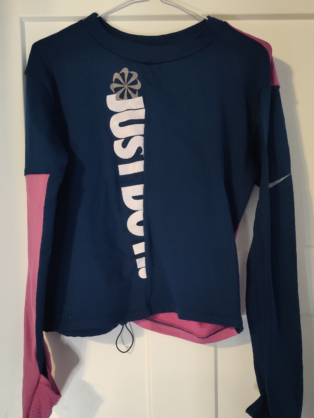 Nike Navy & Pink 'Just Do It' Colorblock Long Sleeve Top